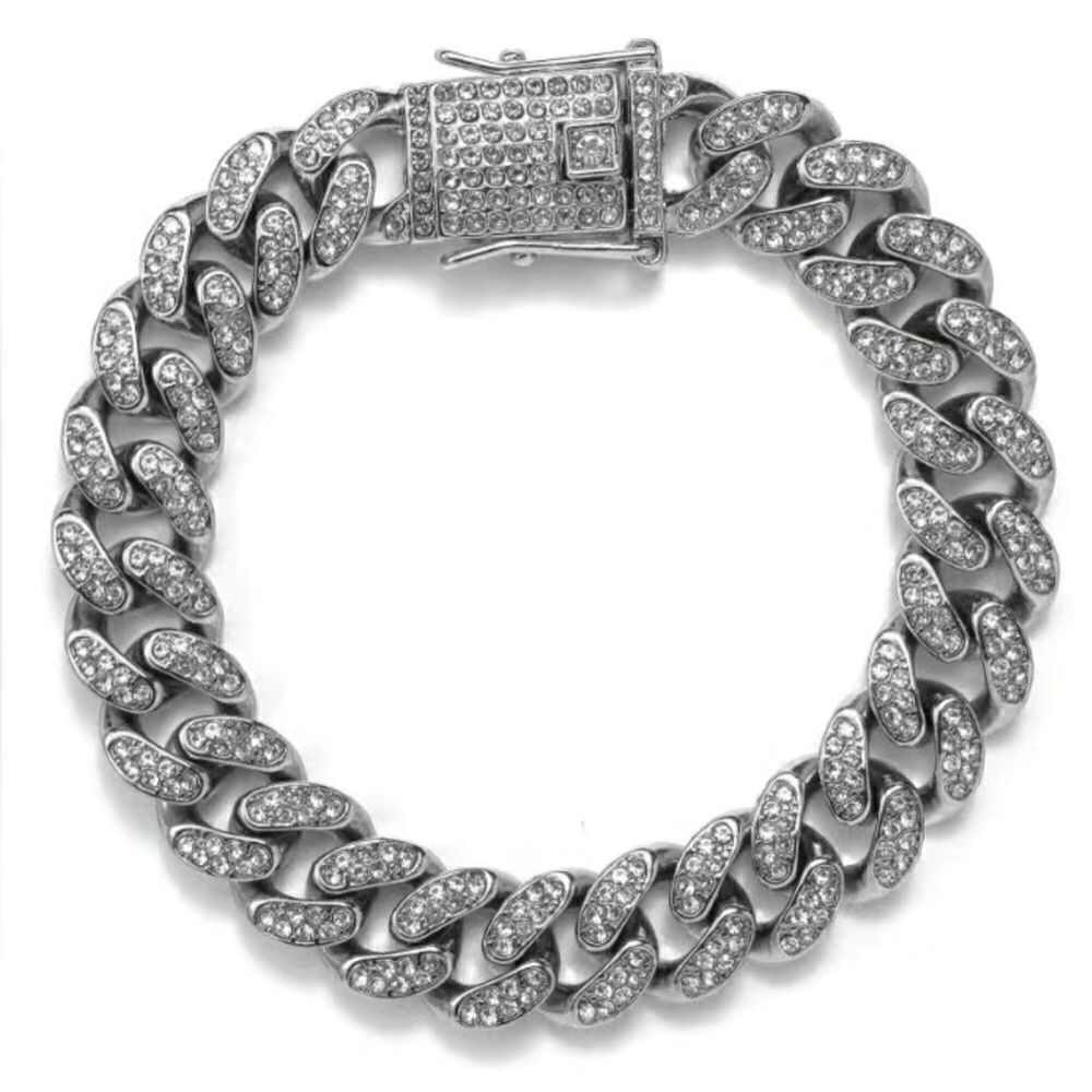 1pc Cuban Chain Full Of Rhinestone Hip-hop Fashion Bracelet For Men